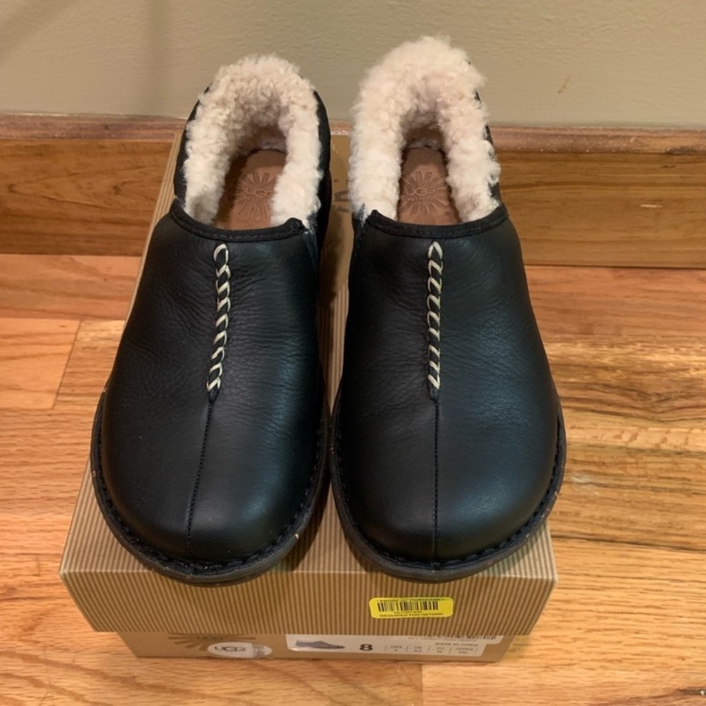 UGG Black Bettey Loafer Clog with Cream Fleece Trim